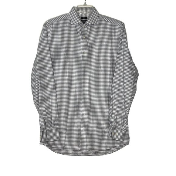 Button Down Shirt Sz 16.5” (36/37) Pronto Uomo Non-iron Tall Gray & White Checks - Picture 1 of 8